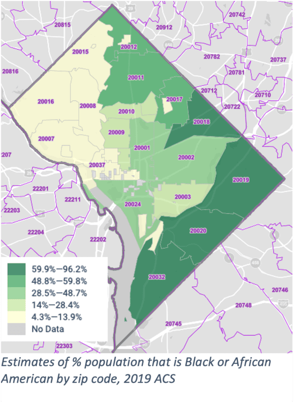 A map showing the racial composition of DC's zipcodes
